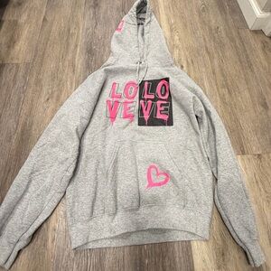 Women's Gray Hoodie with Pink 'LOVE' Graphic